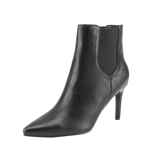 Pointed Toe Stiletto Ankle Booties - BLACK PU -  0